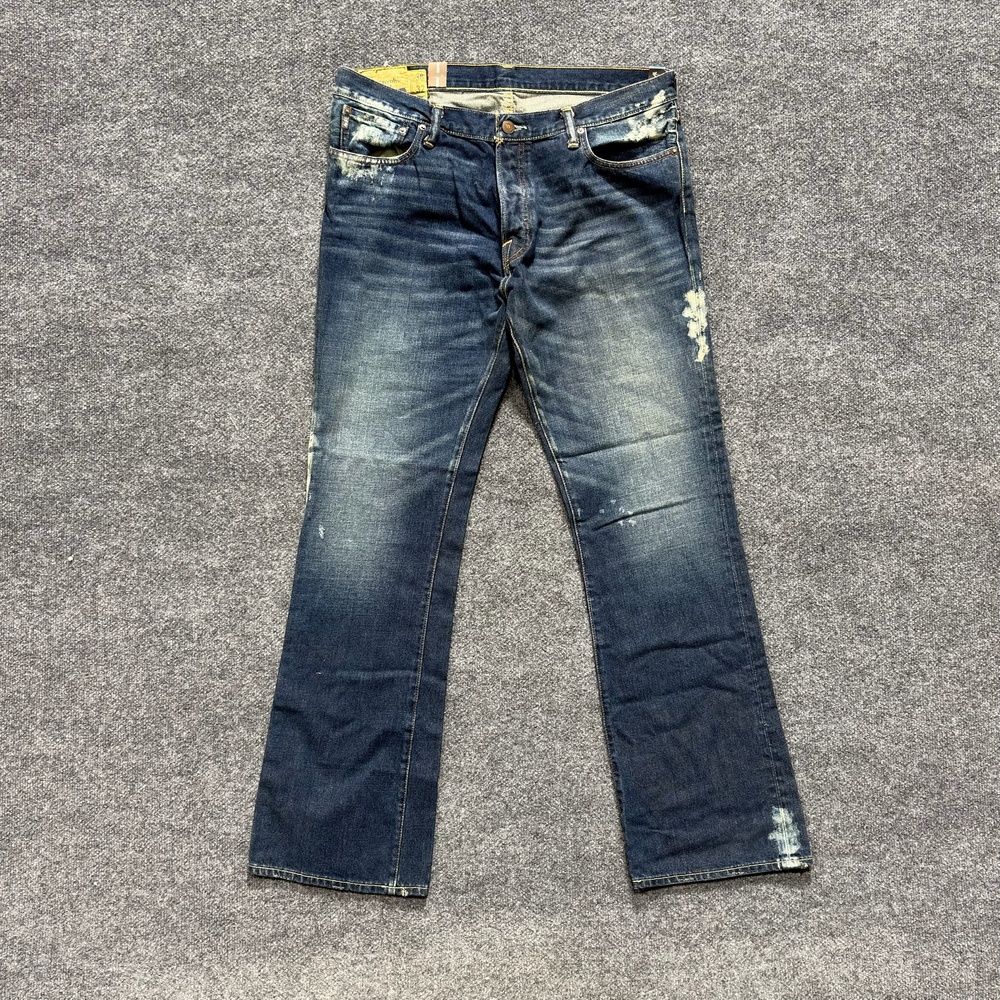Abercrombie & Fitch Baxter Jeans Mens 38x33 Blue Slim Boot Denim Distressed
